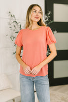 Grace & Virtue Balloon Sleeve Blouse in Coral - Charming Charlie
