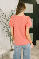 Grace & Virtue Balloon Sleeve Blouse in Coral - Charming Charlie