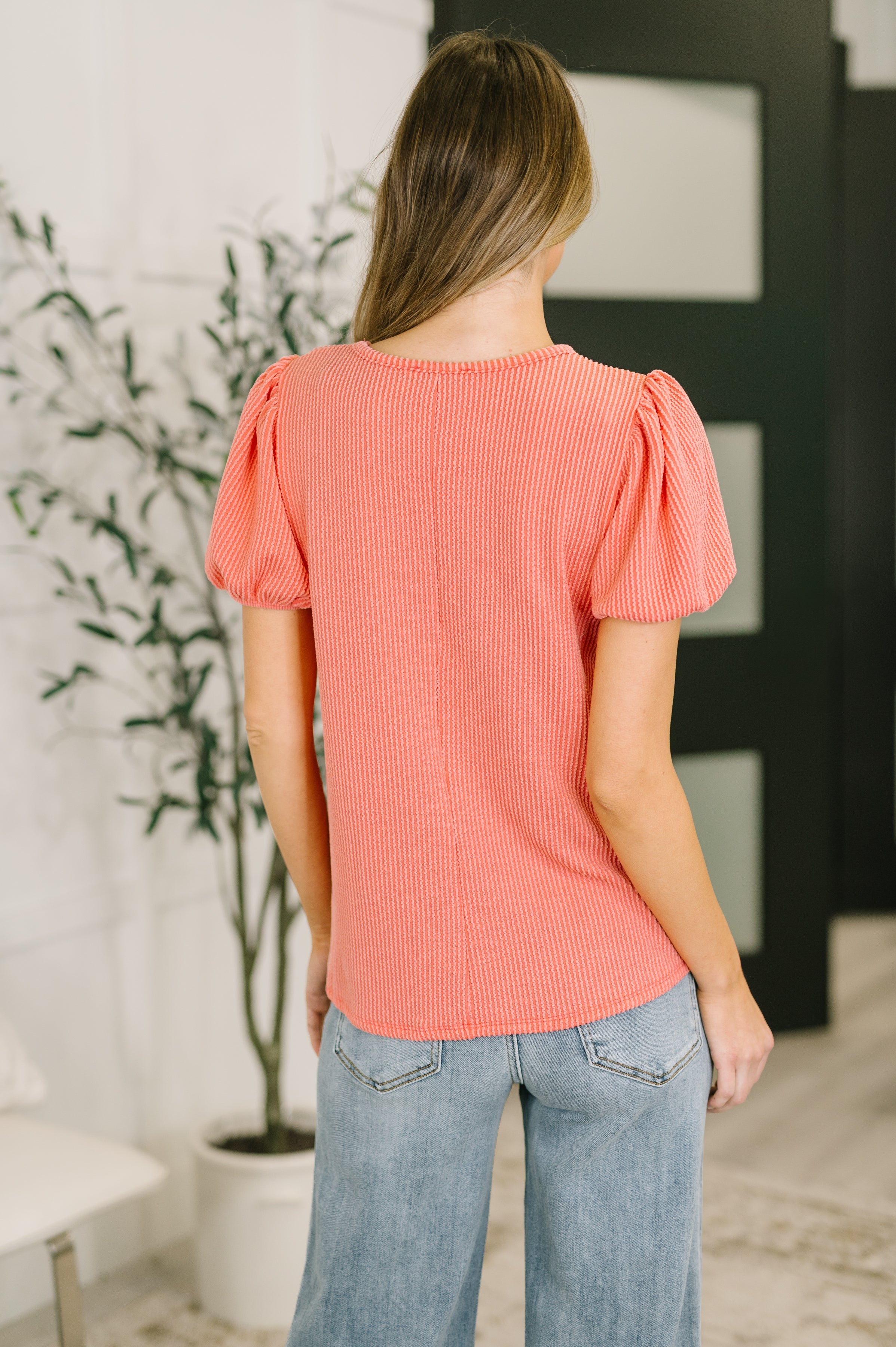 Grace & Virtue Balloon Sleeve Blouse in Coral - Charming Charlie