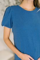 Grace & Virtue Balloon Sleeve Blouse in Ocean Blue - Charming Charlie