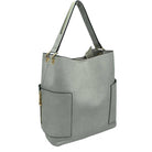Gray 2in1 Chic Satchel Side Pocket With Long Strap Bucket Bag, This casual crossbody bucket bag is super soft Vegan leather and has convenient side pockets to carry water bottles, phones, or glasses and a removable zipper pouch. Gold hardware. Extra bag inside and strap to make it a crossbody. Perfect for carrying around your stuff, this bag is big enough for all your daily essentials.
