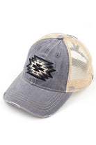 Grey C.C Aztec Patch Mesh Ponycap offers a stylish and breathable option for your outdoor activities. With its unique mesh design and eye-catching Aztec patch, this ponycap provides both fashion and functionality. Stay cool and trendy while protecting your head and face from the sun.