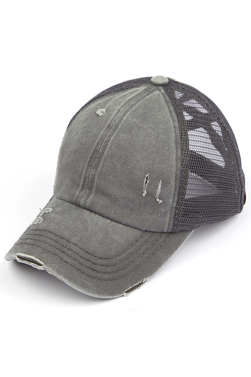 Gray C.C BASEBALL PONYCAP is a stylish and functional cap that combines the classic look of a baseball cap with the convenience of a ponytail holder. Made with high-quality materials and a comfortable fit, this cap is perfect for any outdoor activity. Stay cool and protected with the C.C BASEBALL PONYCAP.