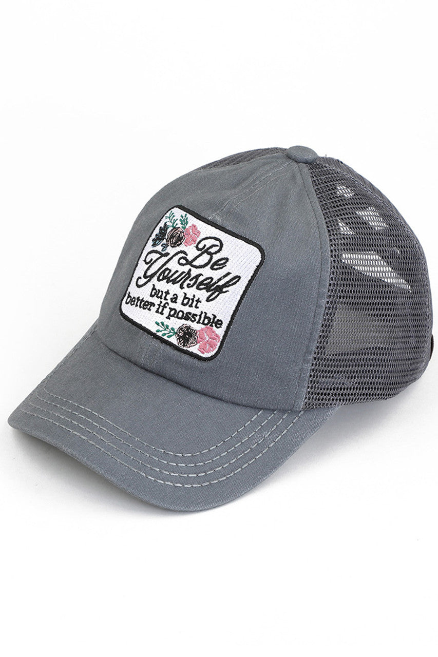C.C BE YOURSELF Patch Criss-cross Pony Cap - Charming Charlie