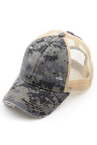 Gray C.C Digital Camo Mesh Ponycap offers a unique and stylish design paired with functionality. Its digital camouflage pattern and mesh material provide a modern look while keeping your head cool. Perfect for outdoor activities or casual wear, this cap is a must-have for any fashion-forward individual.