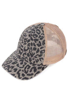 Gray C.C Leopard Pattern Criss Cross Ponycap features a bold and trendy leopard pattern, perfect for adding a pop of style to any outfit. The crisscross design adds a unique touch, while the ponycap style allows for easy and comfortable wear. Stay fashionable and functional with this must-have accessory.