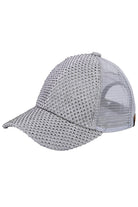 Gray C.C Rhinestone Net Baseball Cap combines fashion and function with its trendy design and durable construction. Featuring sparkling rhinestones and a breathable net design, this cap is the perfect accessory for any outdoor activity. Made with high-quality materials, it offers both style and comfort for all-day wear.
