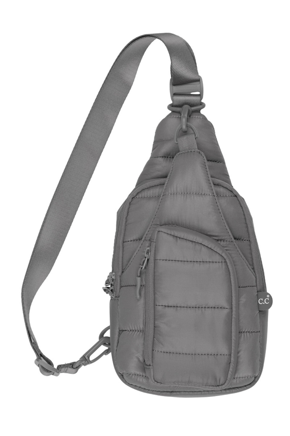 Gray C.C Solid Puffer Padding Sling Bag provides lightweight and convenient storage for everyday essentials. Its durable puffer padding and versatile sling design offer protection and comfort for on-the-go activities. Stay organized and stylish with this functional and reliable bag.