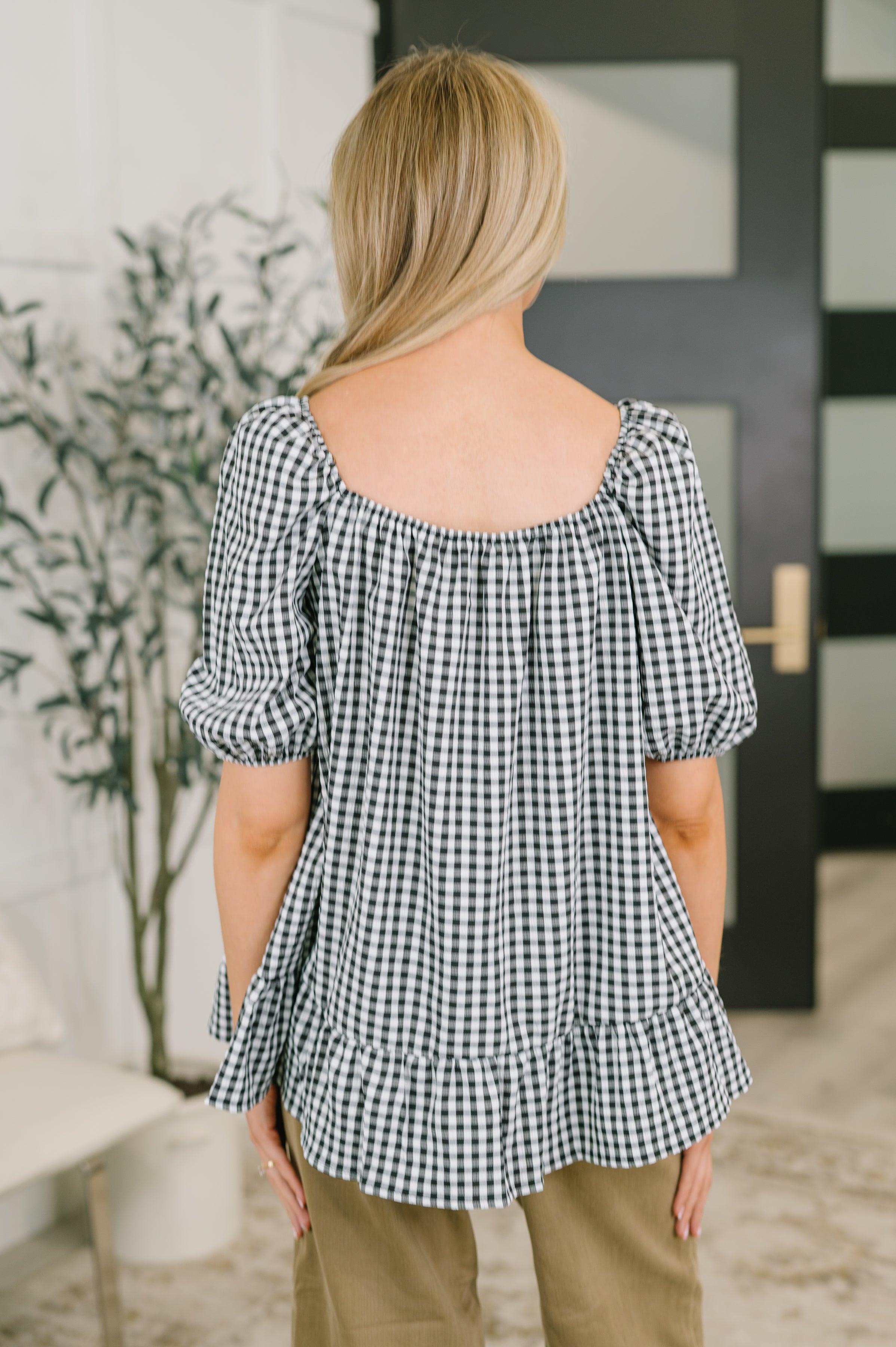 Great Gingham Square Neck Blouse - Charming Charlie