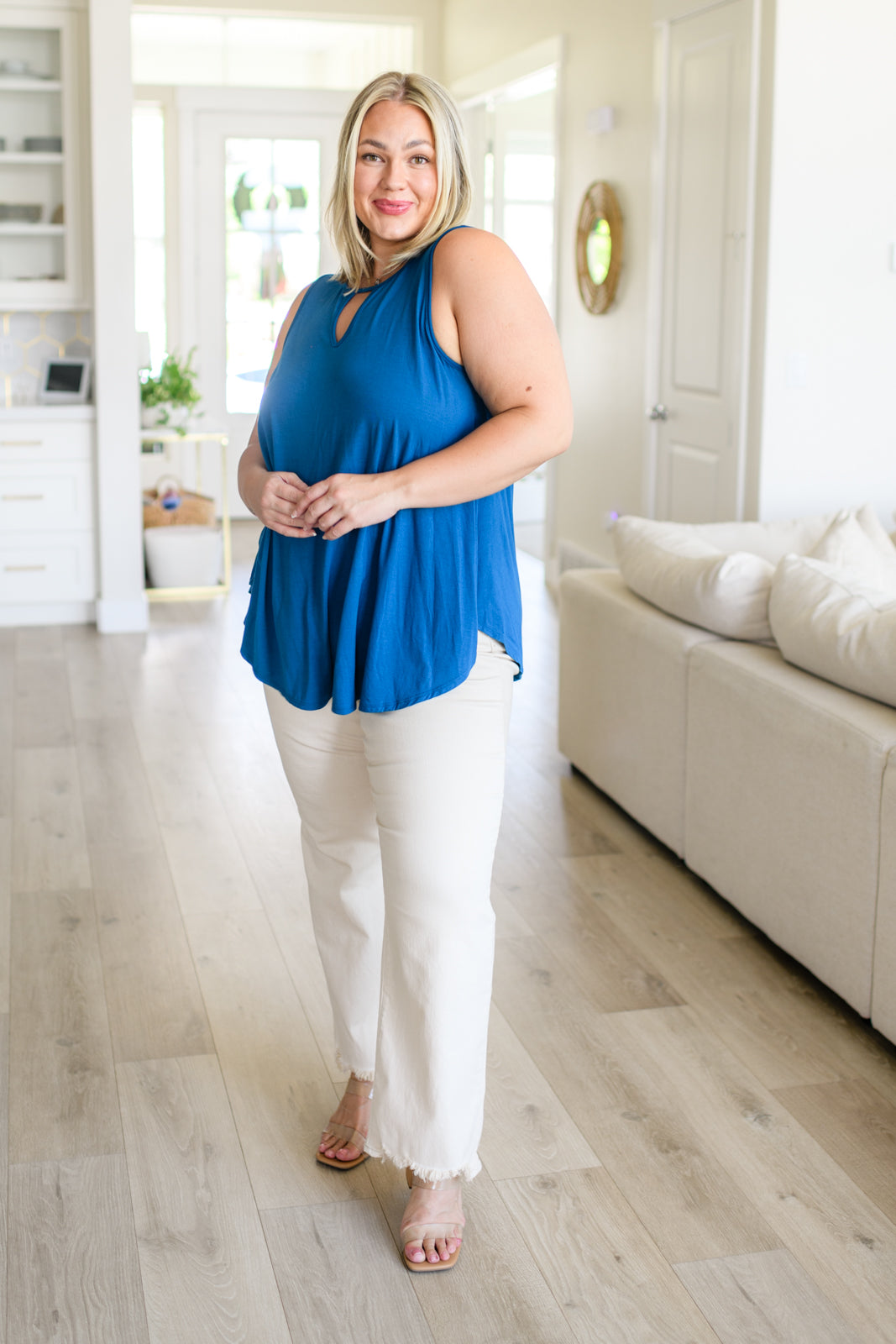 Greater than Great Keyhole Detail Tank in Teal - Charming Charlie