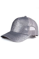 Grey C.C BASEBALL PONYCAP is a must-have accessory for any baseball fan. Made with high-quality materials, this cap offers both style and functionality. Featuring a ponytail holder, it allows for easy and comfortable wear while keeping your hair in place. Elevate your game day look with the C.C BASEBALL PONYCAP.