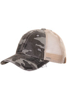 Gray C.C CAMOUFLAGE VINTAGE STYLE PONYCAP is perfect for anyone looking for a stylish and functional hat. Its camouflage design adds a unique touch to any outfit, while its vintage-style pony cap shape provides both style and functionality. Made with high-quality materials, this hat is sure to be a long-lasting accessory for any outdoor adventure.