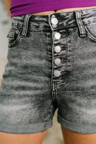 Greyson High Rise Button Fly Cuffed Shorts in Grey - Charming Charlie