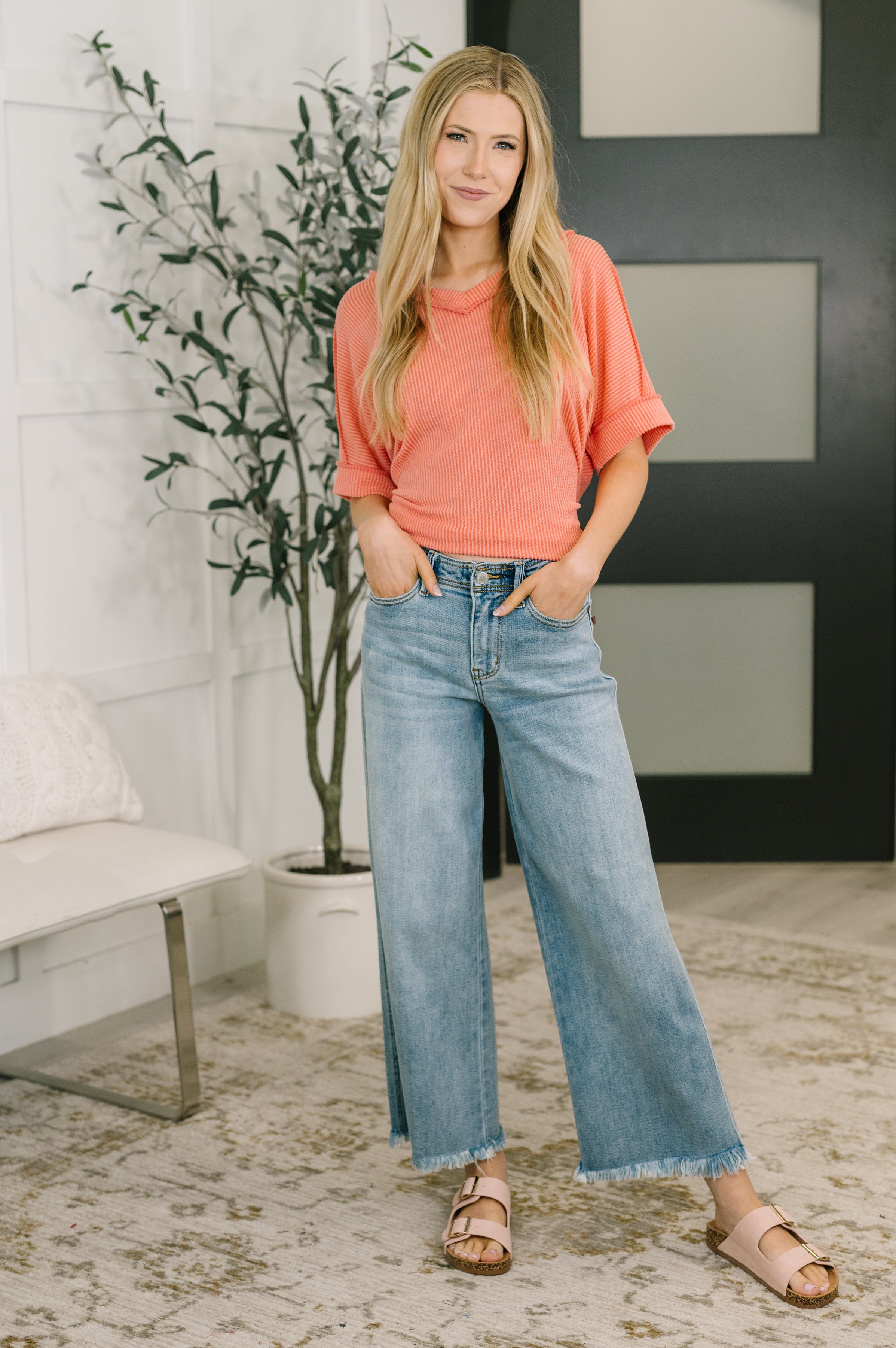 Growing Restless V-Neck Tee in Coral - Charming Charlie