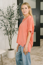 Growing Restless V-Neck Tee in Coral - Charming Charlie
