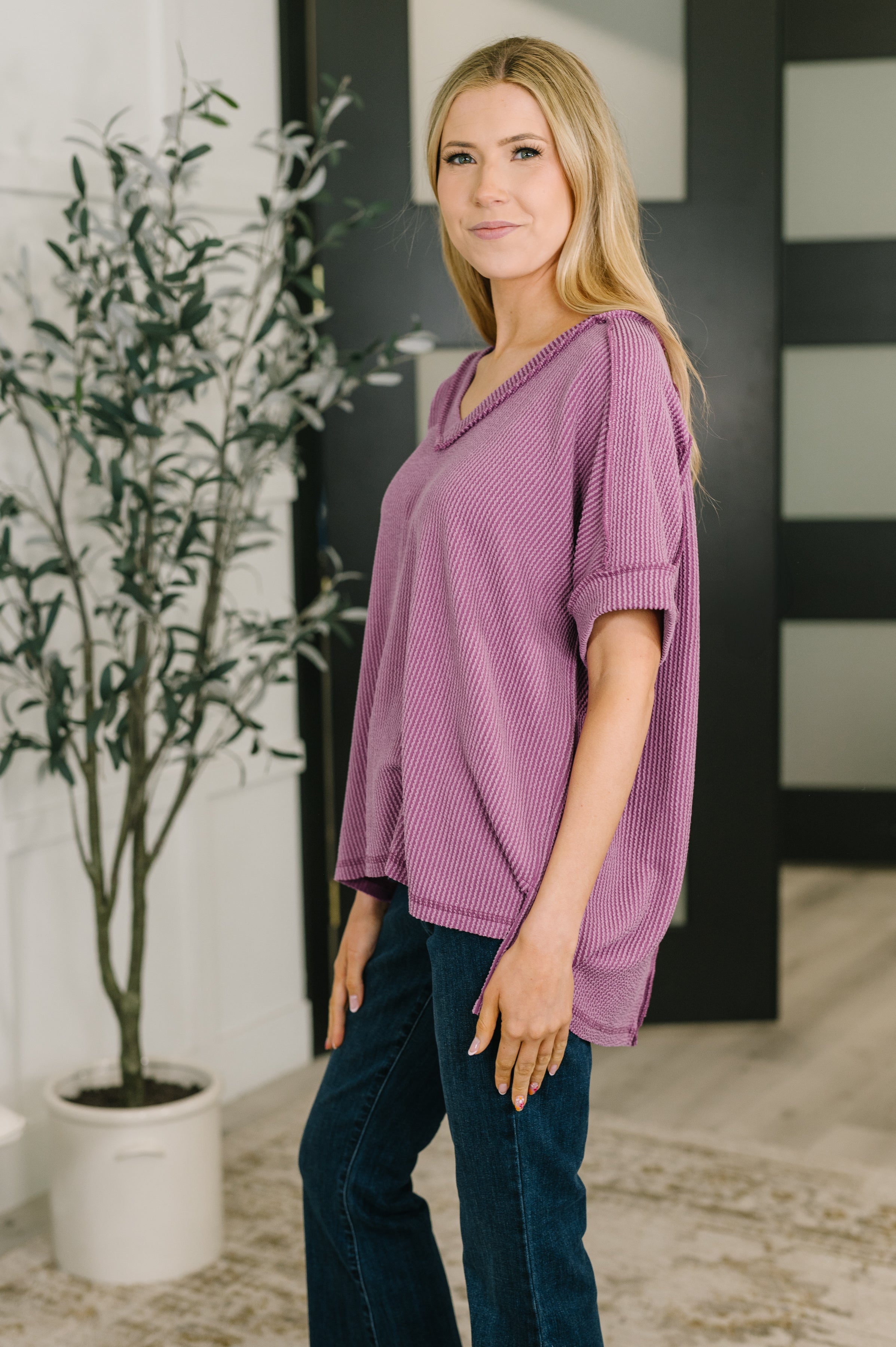 Growing Restless V-Neck Tee in Light Plum - Charming Charlie
