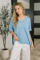 Growing Restless V-Neck Tee in Spring Blue - Charming Charlie