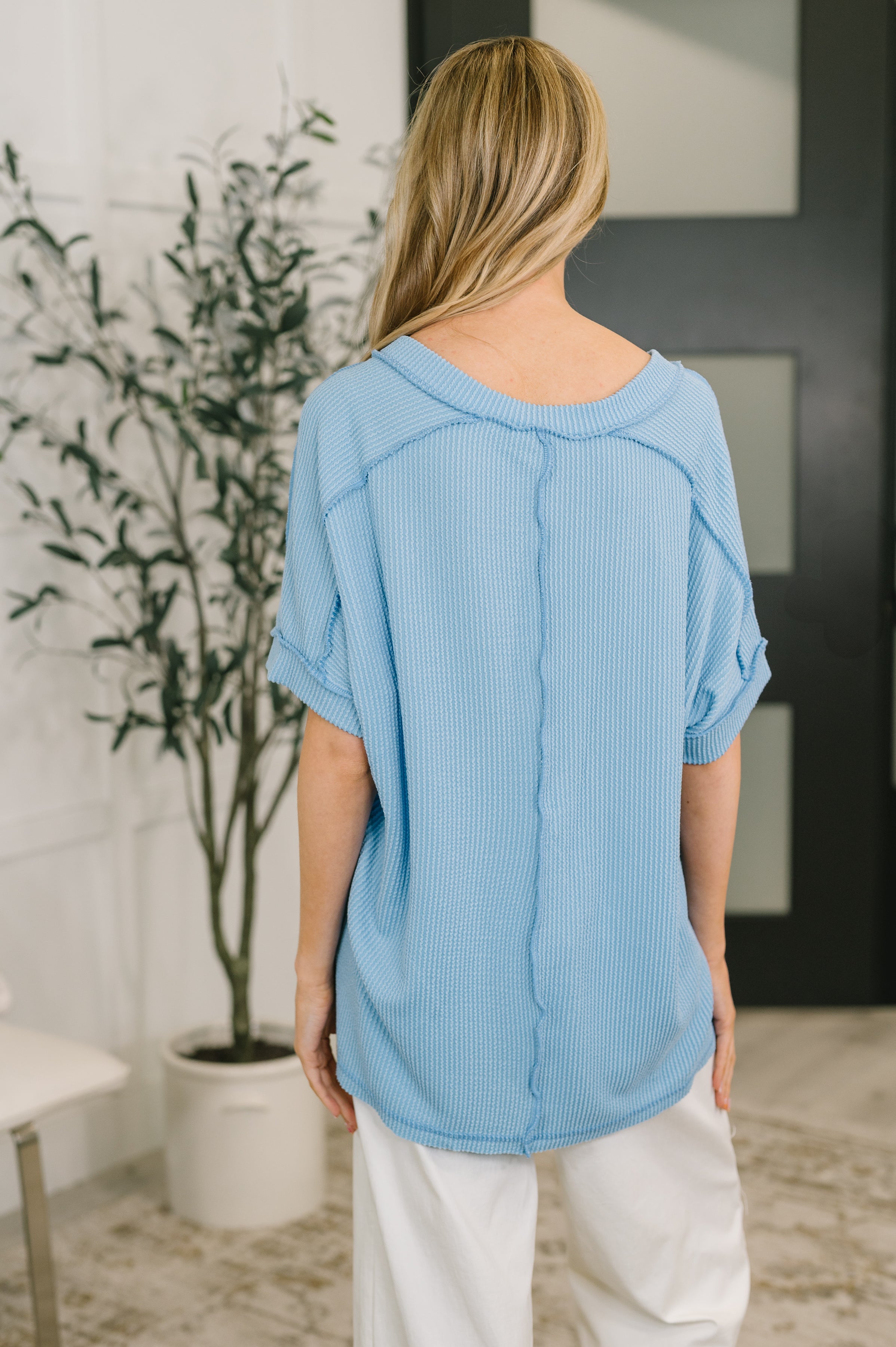 Growing Restless V-Neck Tee in Spring Blue - Charming Charlie