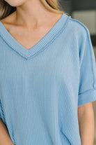 Growing Restless V-Neck Tee in Spring Blue - Charming Charlie