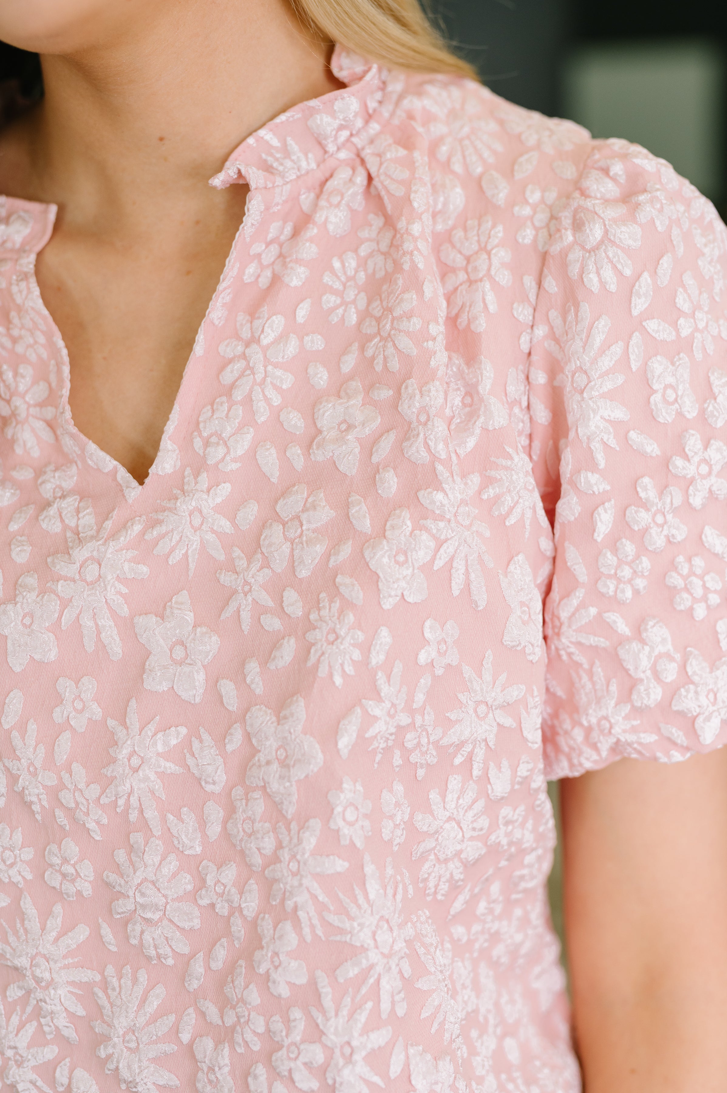 Growing Together Notch Neck Puff Sleeve Top - Charming Charlie