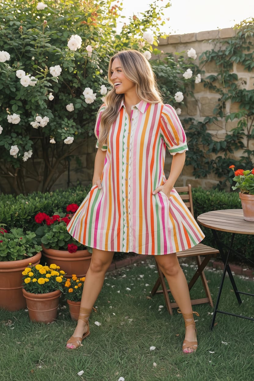 Sunshine Stripes Button Down Mini Dress - Charming Charlie