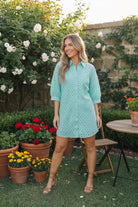 Mint Eyelet Button Front Shirt Dress - Charming Charlie