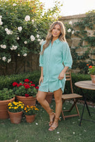 Mint Eyelet Button Front Shirt Dress - Charming Charlie
