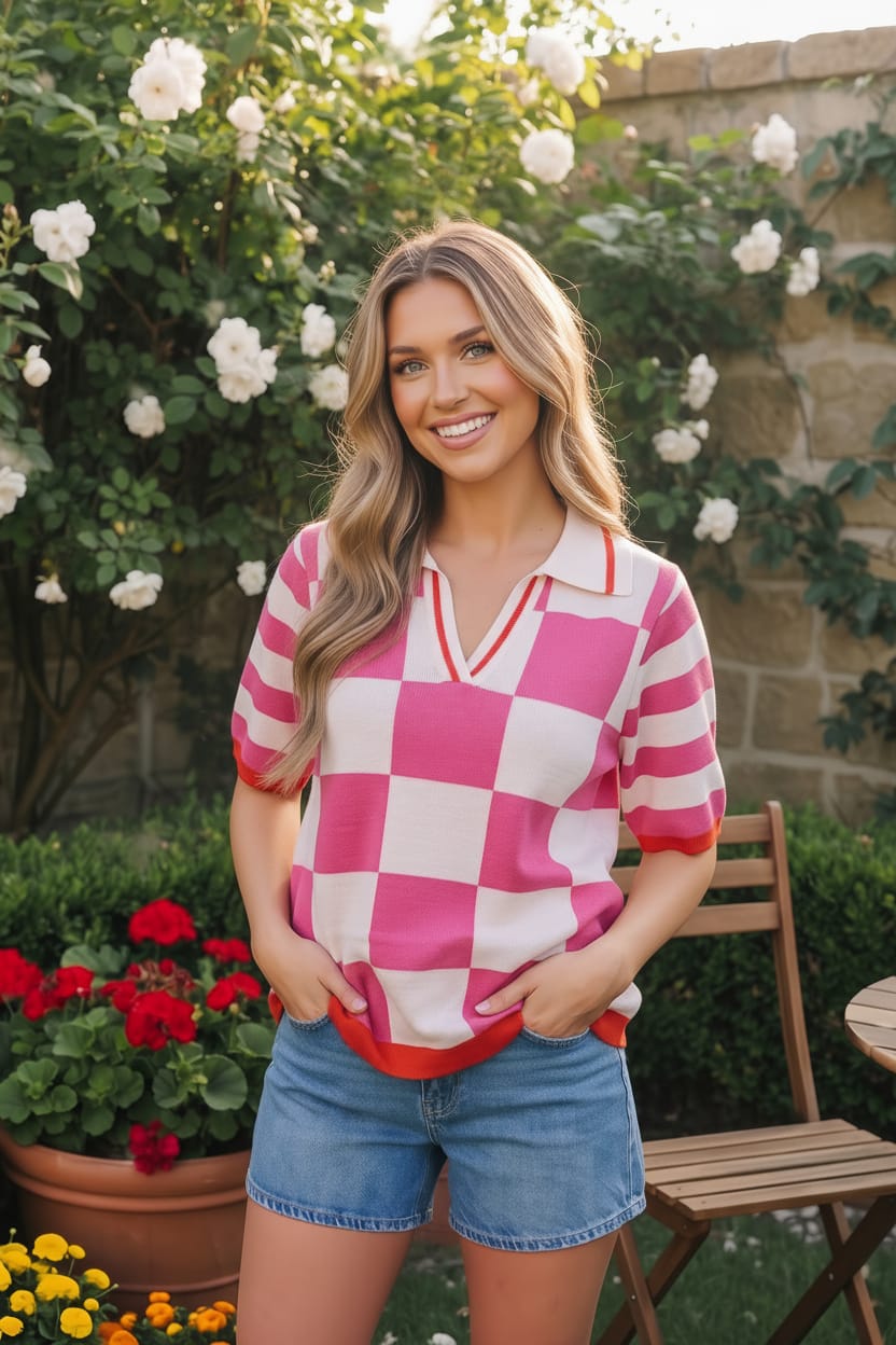 I'll Drive the Golf Cart Checkered Knit Top - Charming Charlie