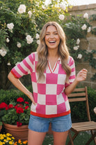 I'll Drive the Golf Cart Checkered Knit Top - Charming Charlie