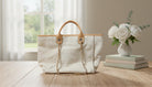 Neutral Woven Tote Bag with Leather Handles - Charming Charlie