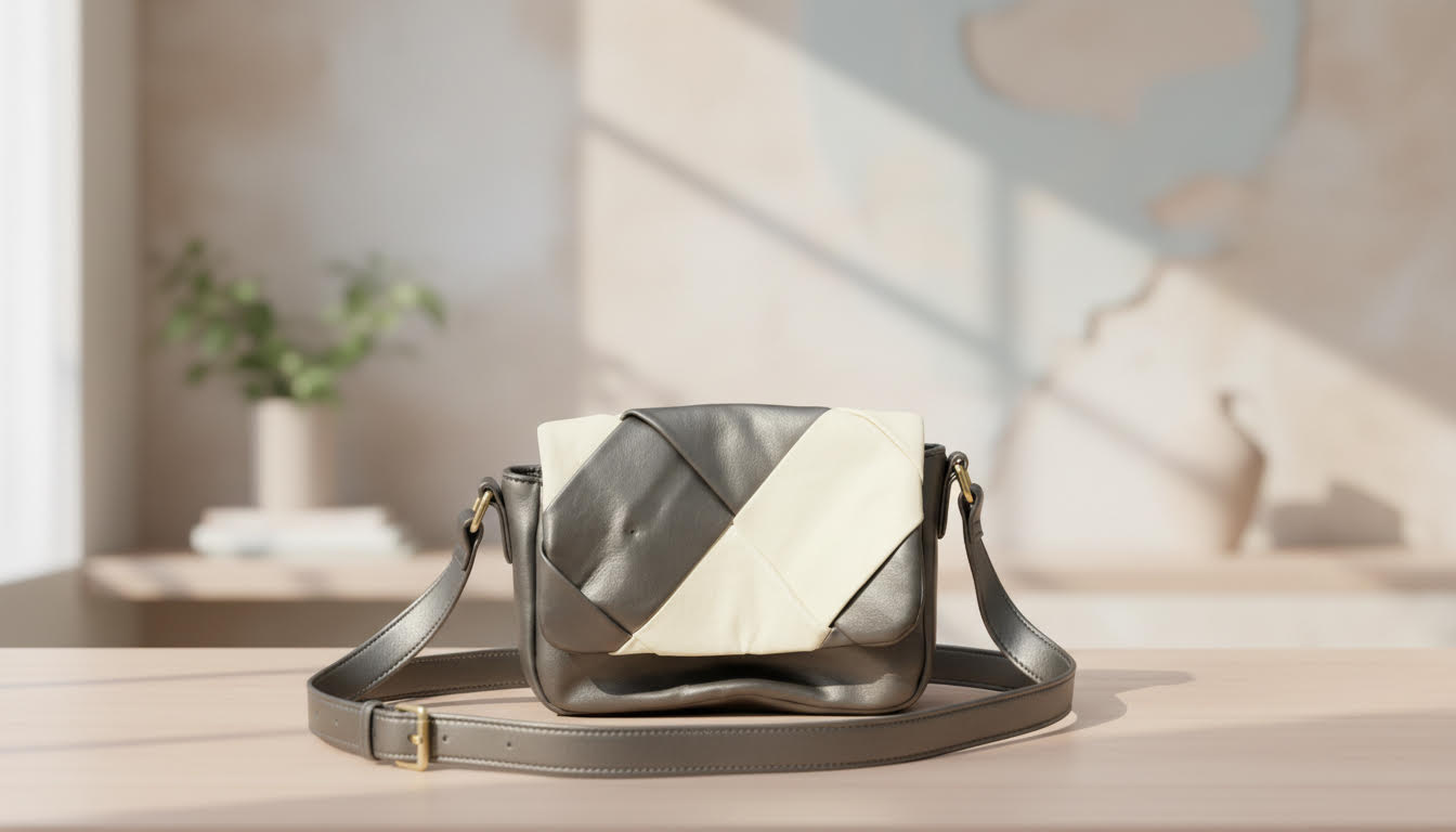 Two-Tone Leather Crossbody Bag with Geometric Flap - Charming Charlie