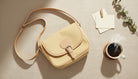 Cream Beige Leather Crossbody Bag with Buckle - Charming Charlie