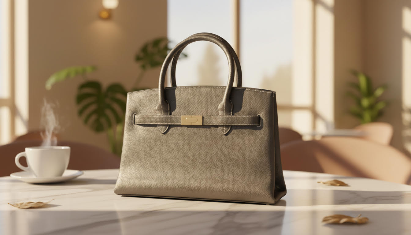Chic Taupe Leather Handbag with Gold-Tone Clasp - Charming Charlie
