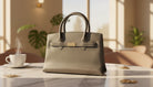 Chic Taupe Leather Handbag with Gold-Tone Clasp - Charming Charlie