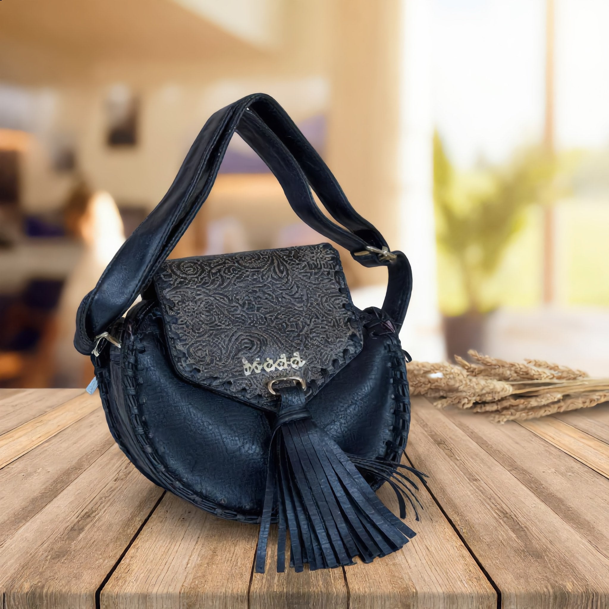Black Mudd Leather Boho Saddlebag - Charming Charlie