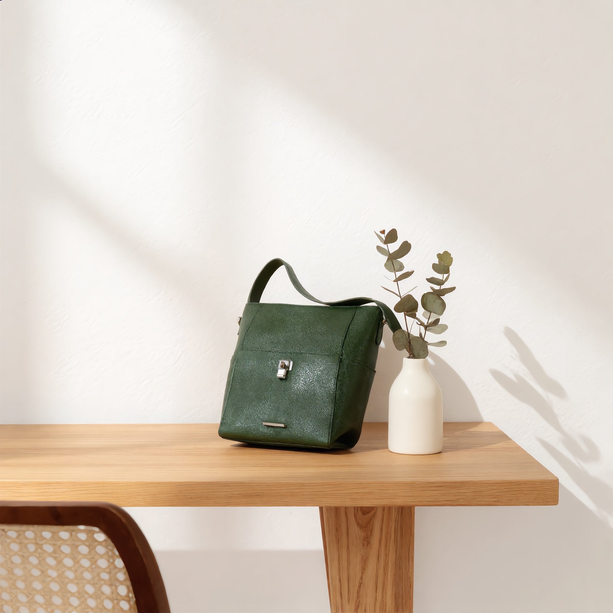 Green Pebbled Vegan Leather Satchel - Charming Charlie