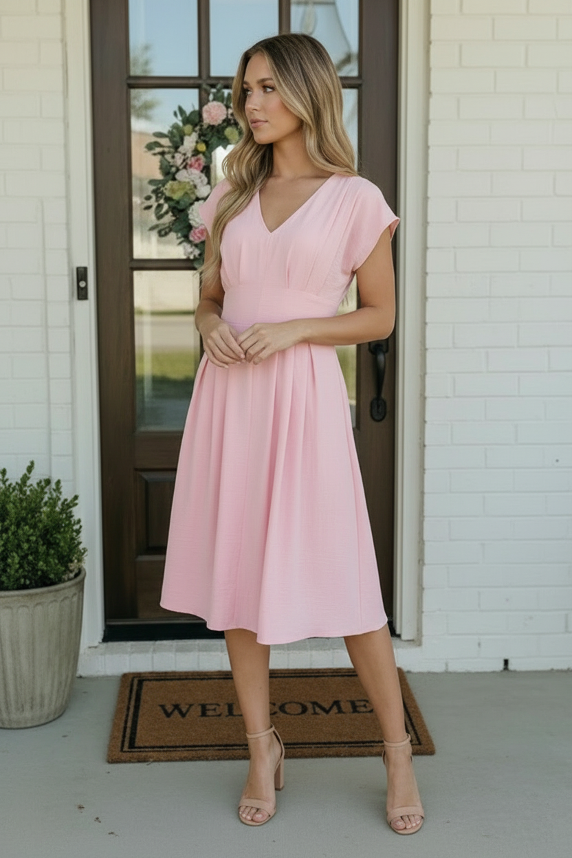 Pretty in Pink Flutter Sleeve Midi Dress - Charming Charlie