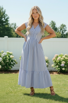 Sunny Days Striped Midi Dress in Blue - Charming Charlie