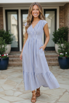 Sunny Days Striped Midi Dress in Blue - Charming Charlie