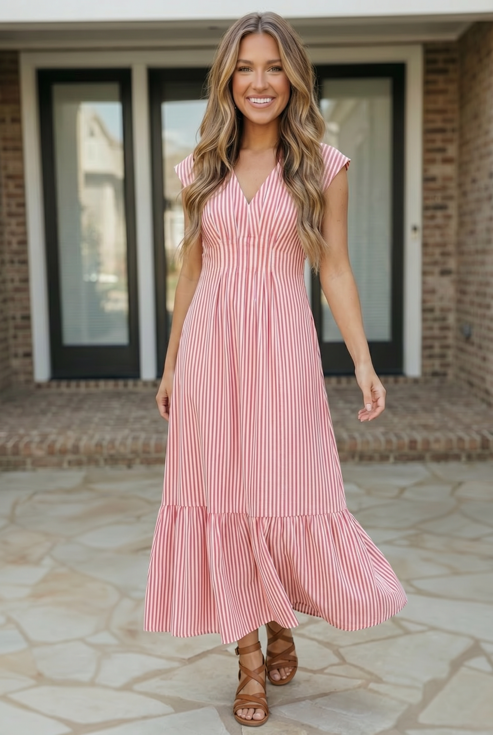 Sweet Stripe Tiered Maxi Dress in Red - Charming Charlie