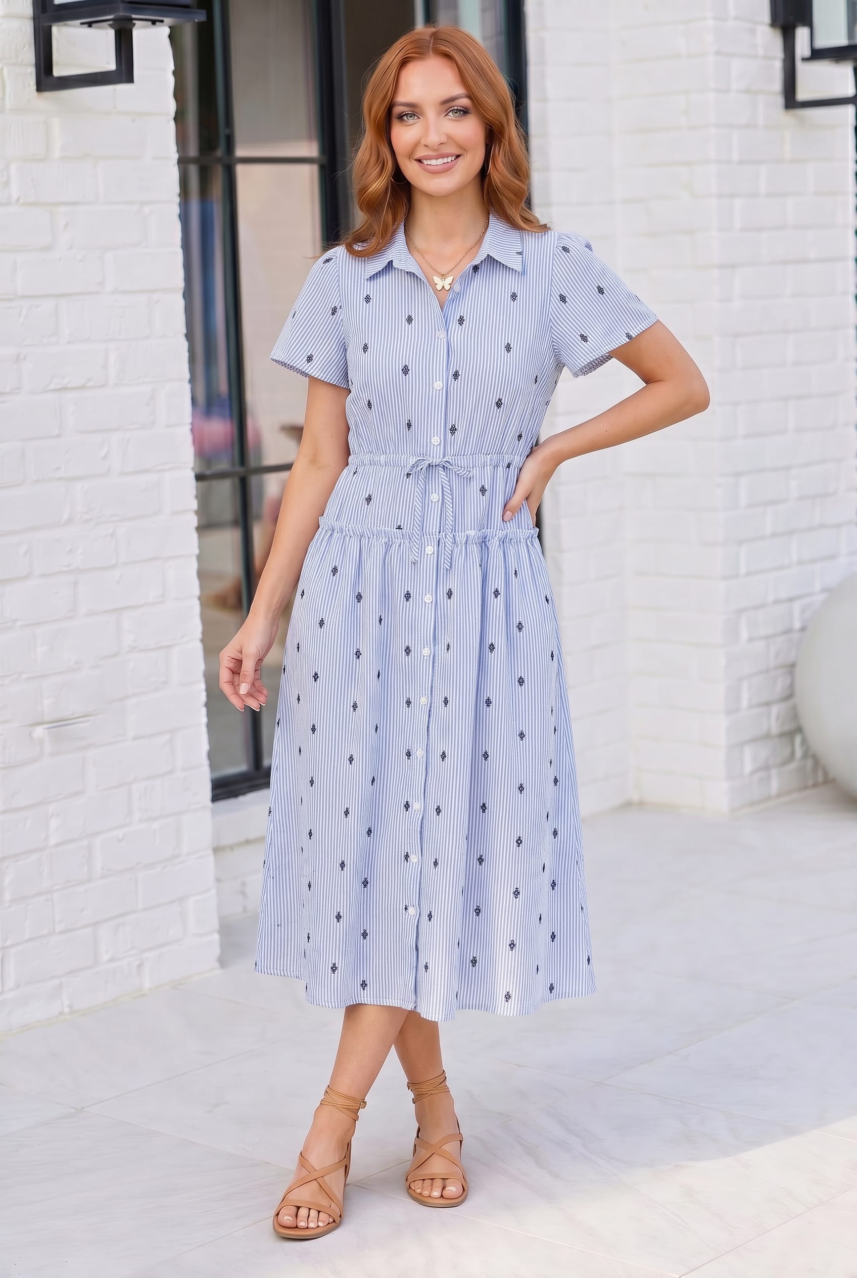 Stripe and Shine Button Down Midi Dress - Charming Charlie