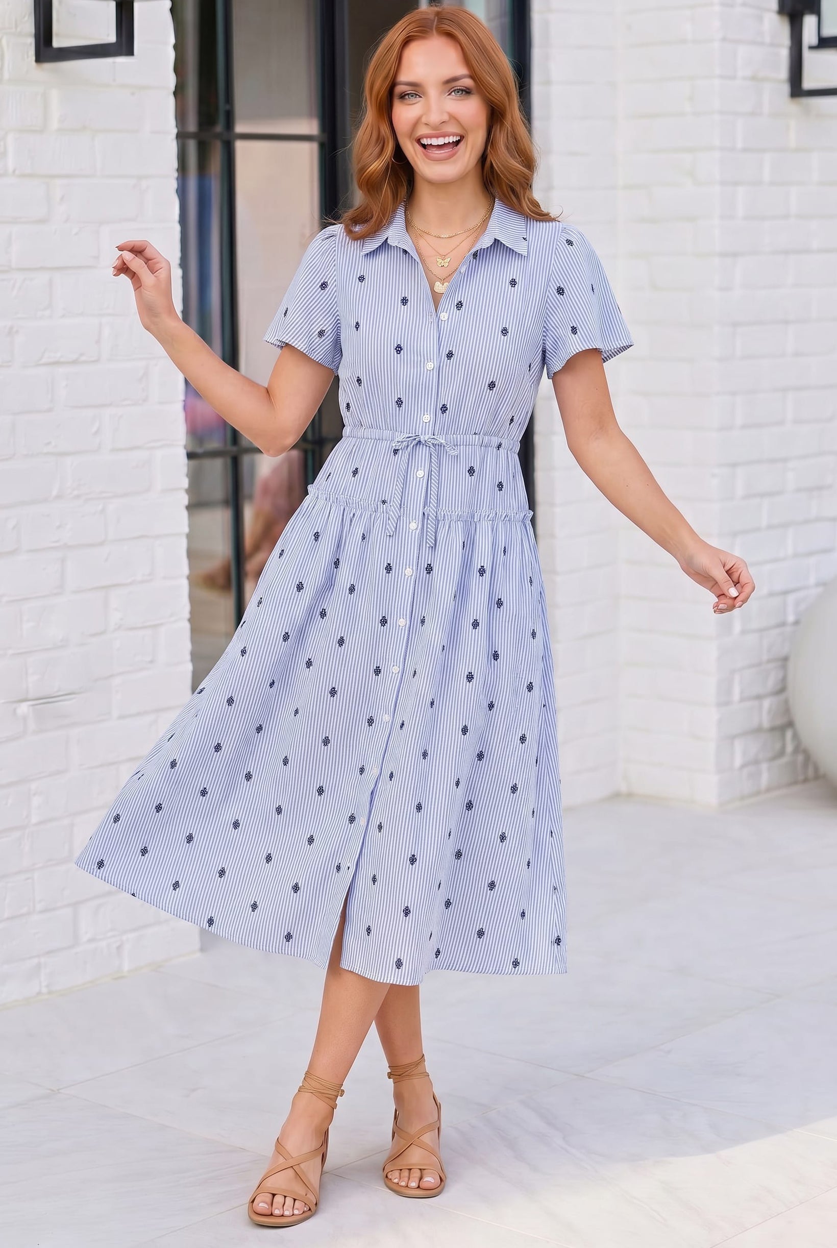 Stripe and Shine Button Down Midi Dress - Charming Charlie