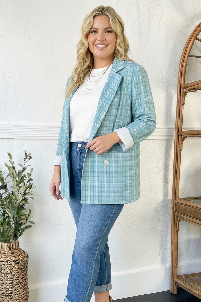 Mint To Be Plaid Blazer - Charming Charlie