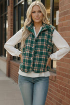 Put Together Evergreen Plaid Quilted Puffer Vest - Charming Charlie