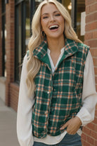 Put Together Evergreen Plaid Quilted Puffer Vest - Charming Charlie