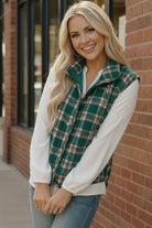 Put Together Evergreen Plaid Quilted Puffer Vest - Charming Charlie