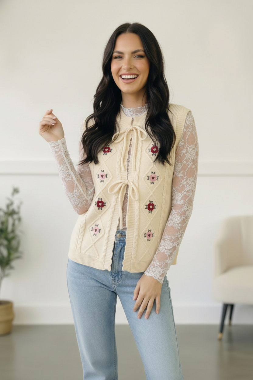 Sweetheart Stitch Embroidered Vest - Charming Charlie