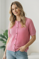 Simply Sweet Button Down Pink Sweater - Charming Charlie