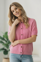 Simply Sweet Button Down Pink Sweater - Charming Charlie