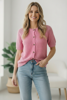 Simply Sweet Button Down Pink Sweater - Charming Charlie